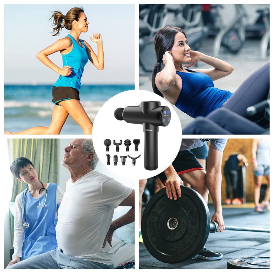 Portable Muscle Massage Gun with 4 Massage Heads, 6 Speeds Percussion Body Back Massager for Athletes Muscle