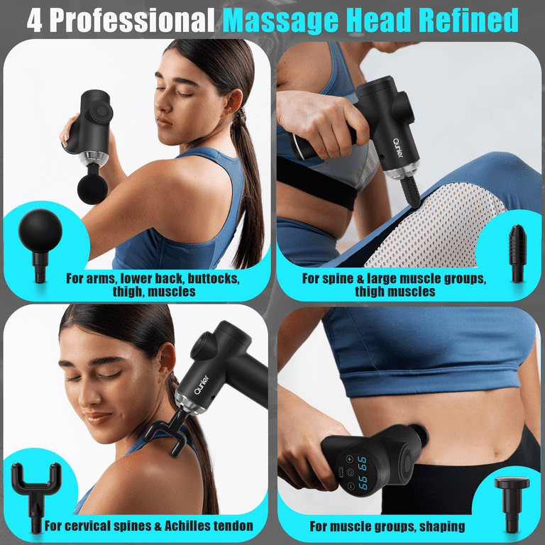Portable Muscle Massage Gun with 4 Massage Heads, 6 Speeds Percussion Body Back Massager for Athletes Muscle