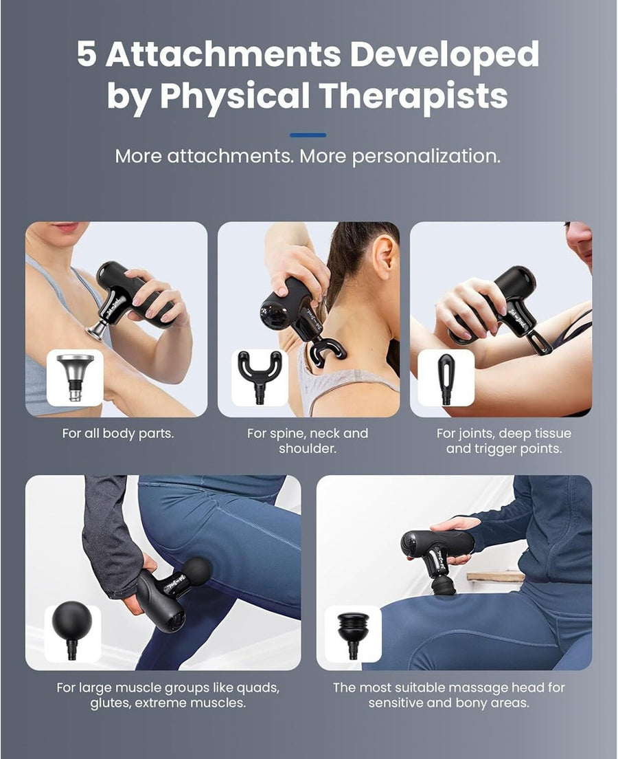 Portable Muscle Massage Gun with 4 Massage Heads, 6 Speeds Percussion Body Back Massager for Athletes Muscle