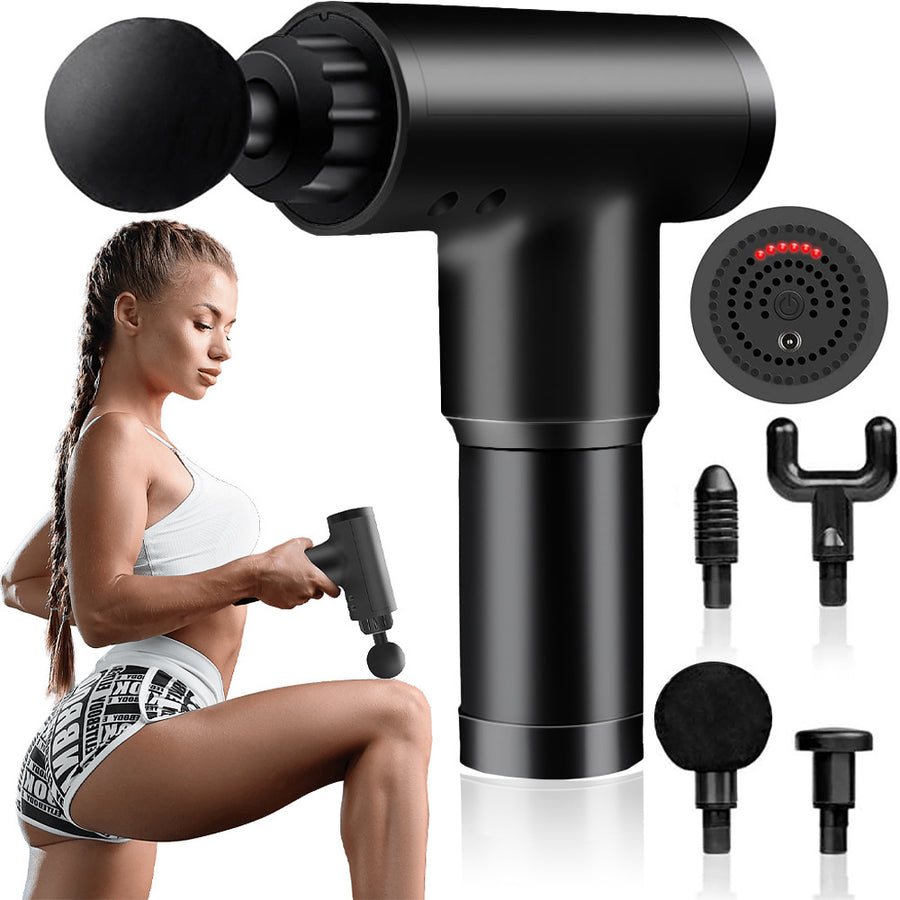 Portable Muscle Massage Gun with 4 Massage Heads, 6 Speeds Percussion Body Back Massager for Athletes Muscle