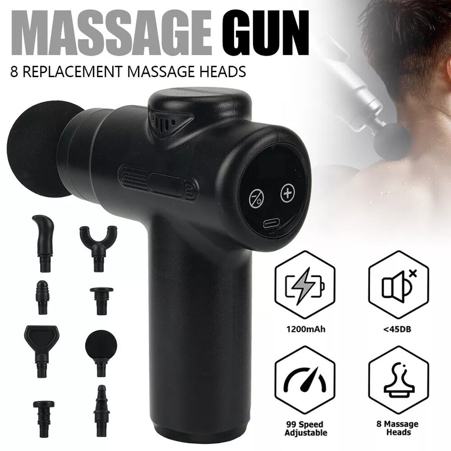 Portable Muscle Massage Gun with 4 Massage Heads, 6 Speeds Percussion Body Back Massager for Athletes Muscle